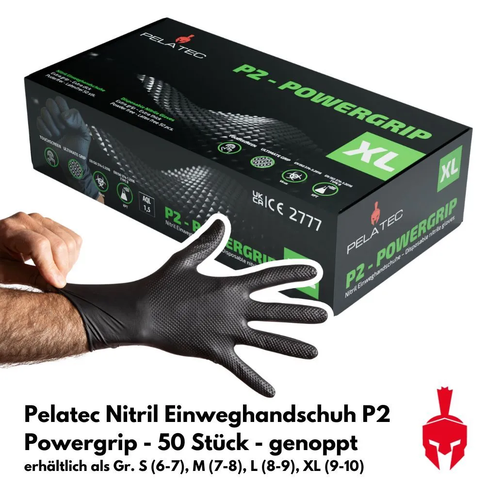 Pelatec P2 Power Grip - Nitril Einweghandschuhe Gr. M (7-8)